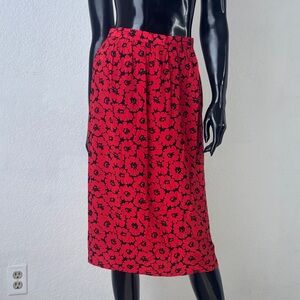 VTG 80s “Miss O by Oscar de la Renta” Red and Black Silk Floral Midi Skirt